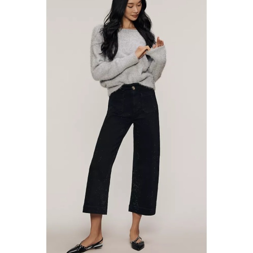Maeve Anthropologie The Colette Sparkle Crop High-Rise Wide-Leg Jeans‎ Size 23